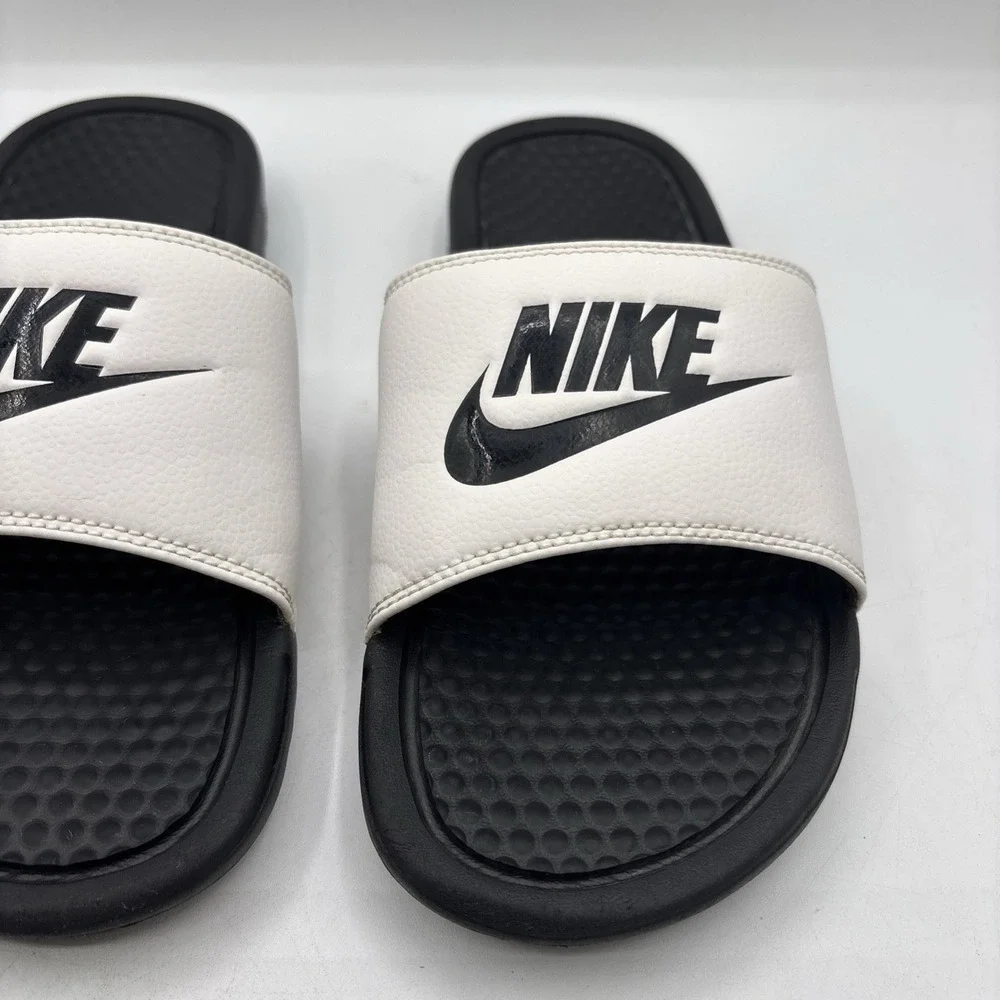 Nike Benassi JDI Slides Mens Size 8 White Black 343880-100 Slip On Sport Sandals
